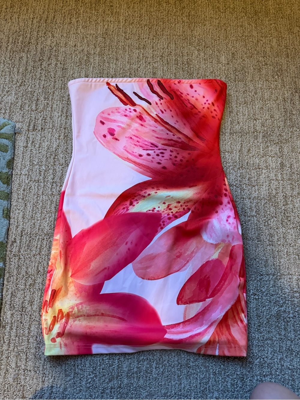 Strapless Floral Bodycon Dress - Pink Red